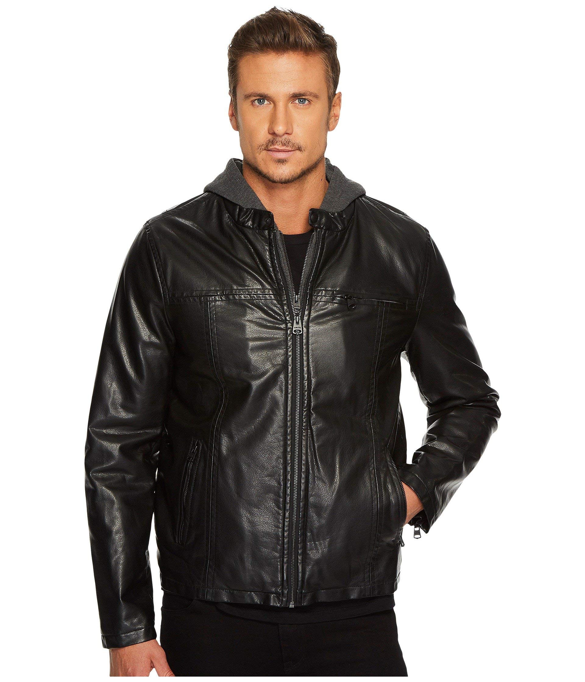 Levi's mens Faux Leather Hooded Racer Jacket (Regular and Big and Tall Sizes)