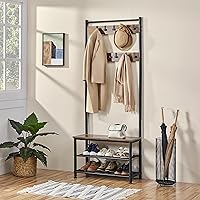 Vista 2 de Yaheetech - Perchero, 3 en 1, árbol de pasillo con banco y almacenamiento para zapatos, banco independiente para entrada con perchero, Marrón rústico