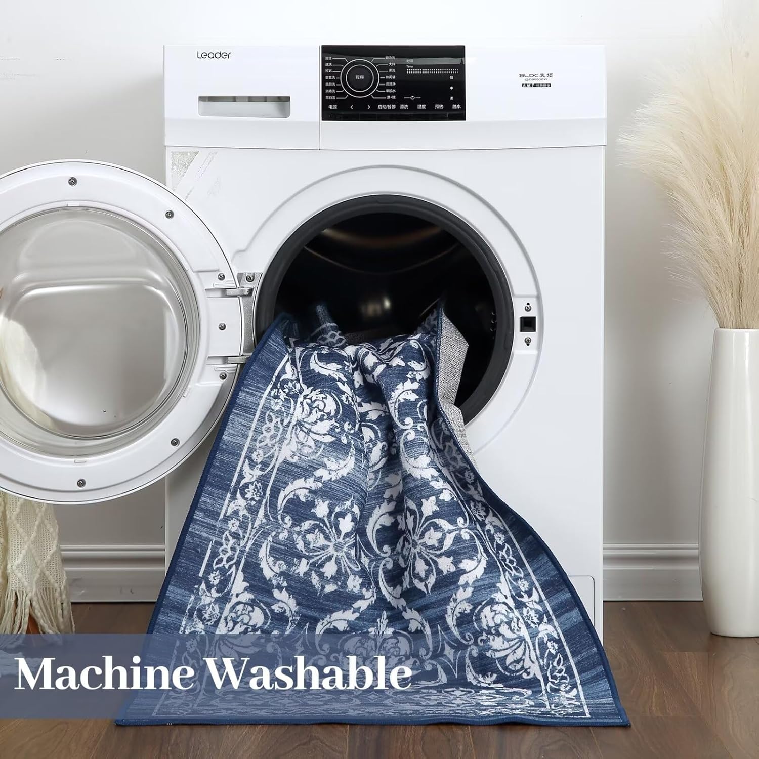 GlowSol Washable Area Rug 9x12 Large Moroccan Rug Boho Living Room Rug Vintage Rug for Bedroom Non-Slip Retro Floral Carpet Print Accent Rug for Dining Room Guest Room Office