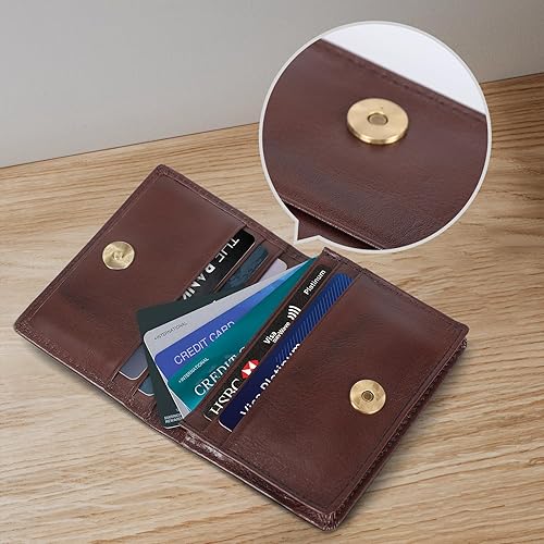 Miniatura 8 de Cartera plegable de piel con bloqueo RFID con bolsillo frontal y ventana de identificación