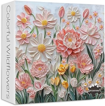 Spring Floral Puzzles for Adults 1000 Pieces, PICKFORU Wildflower Garden Flower Jigsaw Puzzle Oil Painting, Impossible Hard Plant Theme as Home Decor