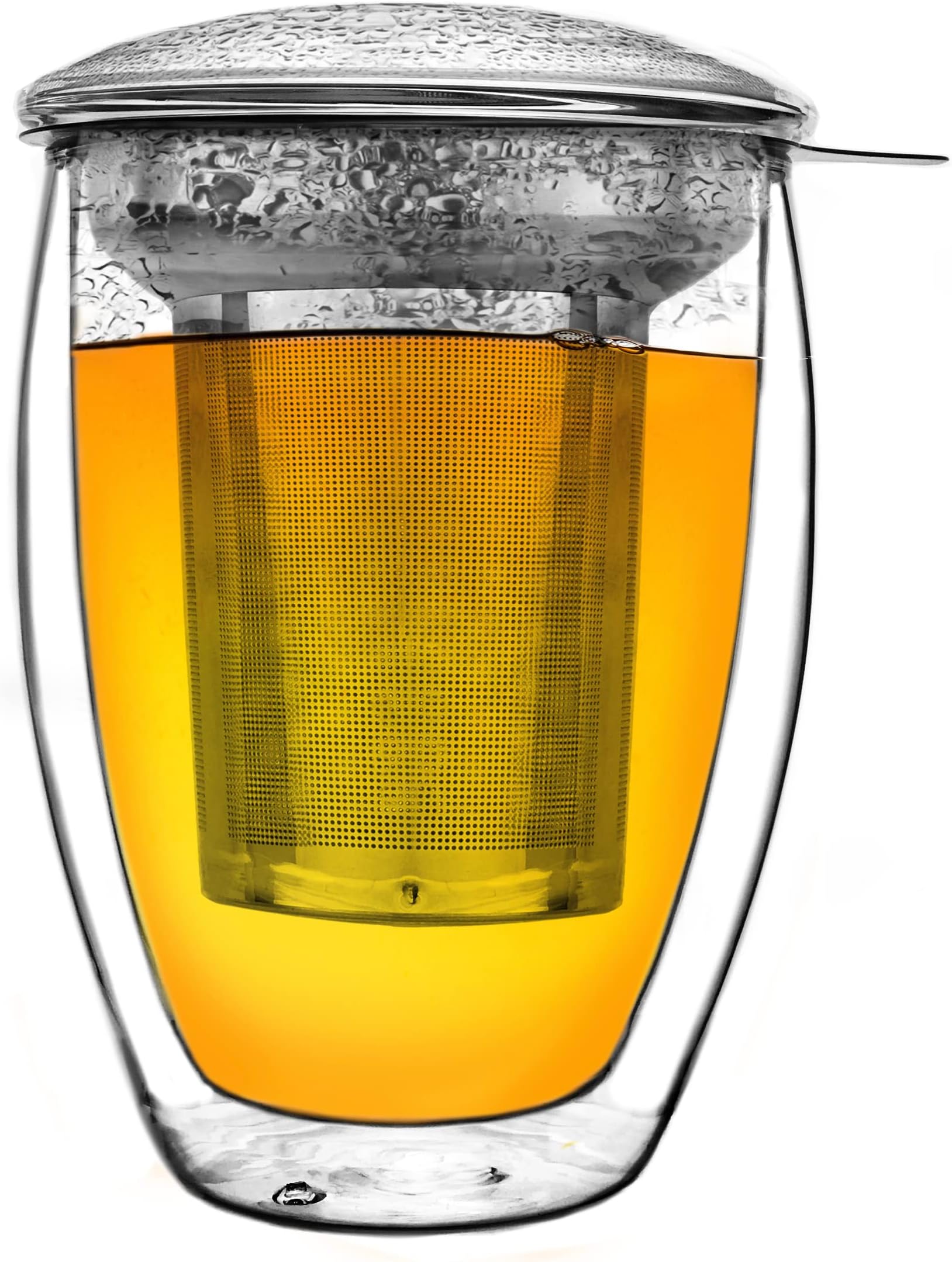 Creano Double Walled Tea Glass with Stainless Steel Filter and Glass Lid - 14oz (400ml)