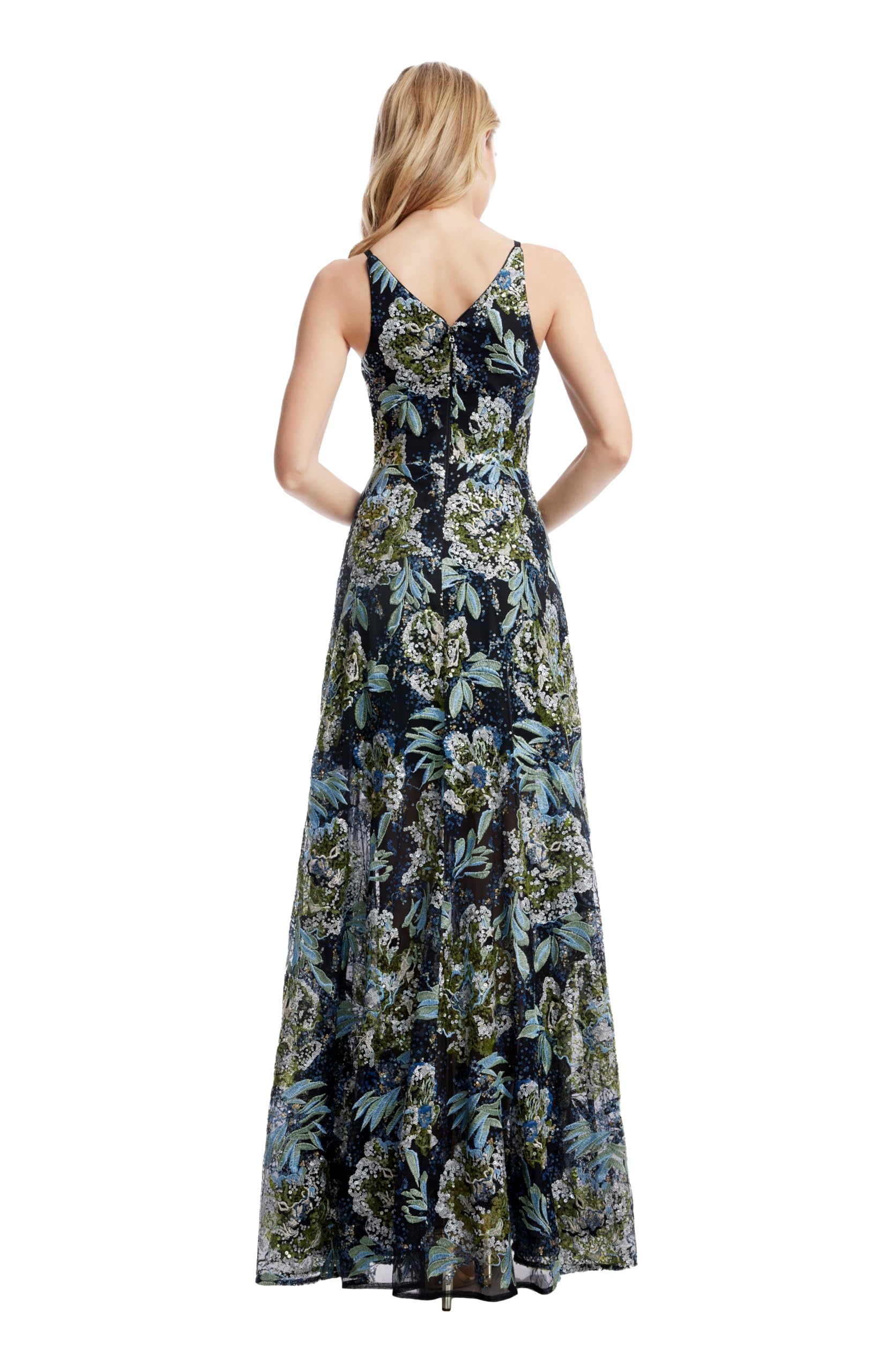 Dress The Population Women's Ariyah Fit and Flare Maxi Dress: X-Large Black Multi