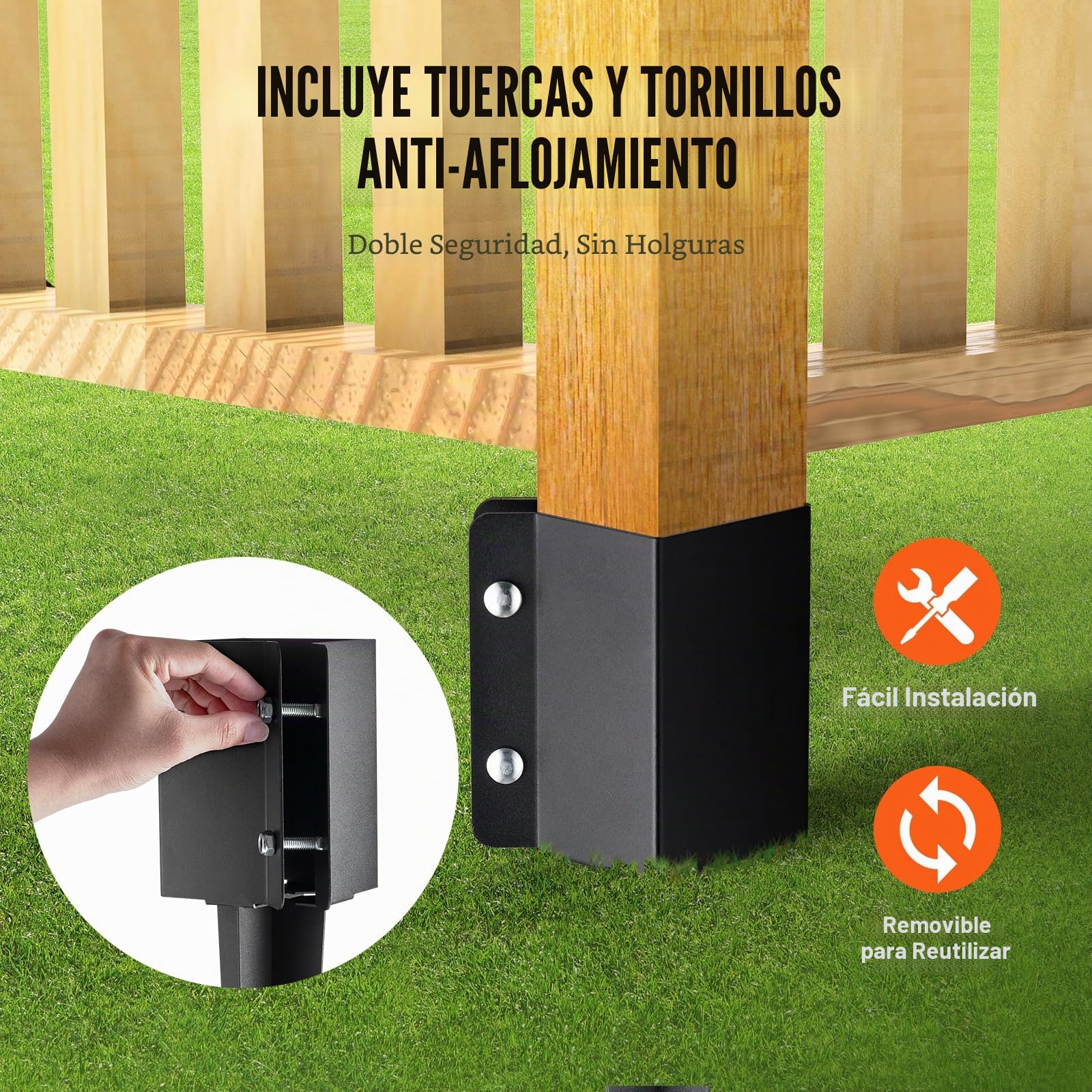 VEVOR Estaca de anclaje para poste de valla, paquete de 8, 24 x 4 x 4 pulgadas de diámetro exterior (diámetro interior 3,5 x 3,5 pulgadas), estaca de poste con recubrimiento de polvo negro de metal, p