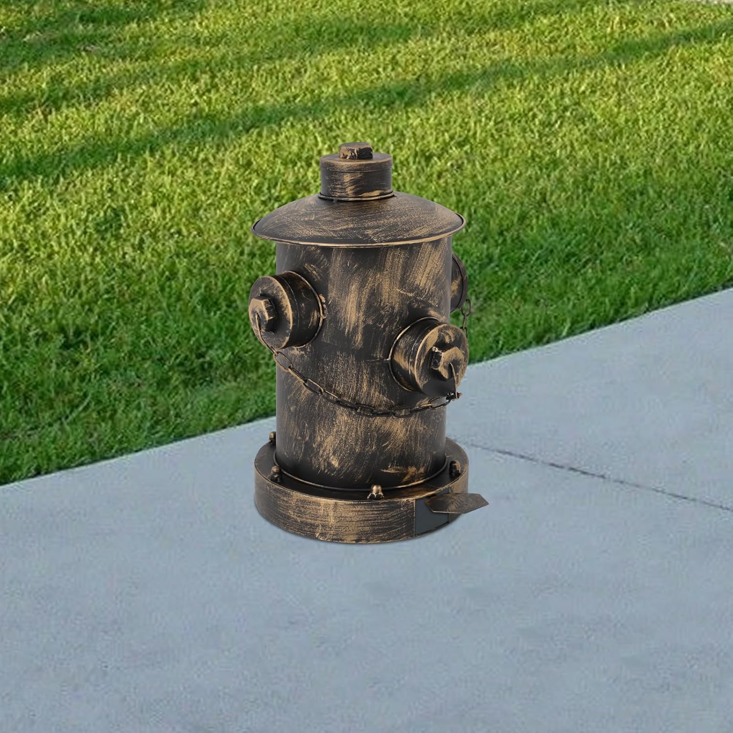 Retro Fire Hydrant Trash Can, Vintage Metal Garbage Bin with Lid & Removable Inner Bucket, Hands-Free Step Trash Can for Home, Bar, Yard Décor – 10.2"x15.3" (Bronze)