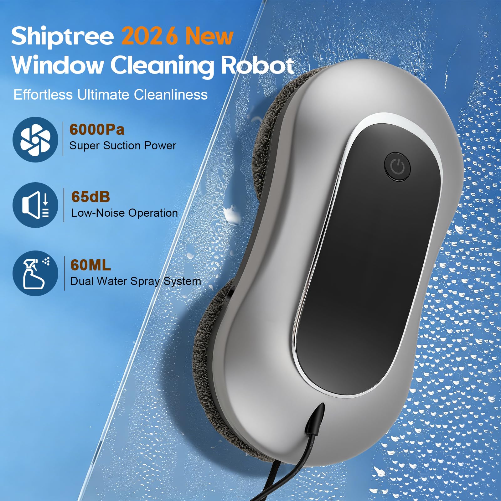 Robot limpiador de ventanas, robot de limpieza de ventanas con función de pulverización, Turbo Boost succión 7000 Pa, protección múltiple, mejorado para todas las ventanas, limpieza de