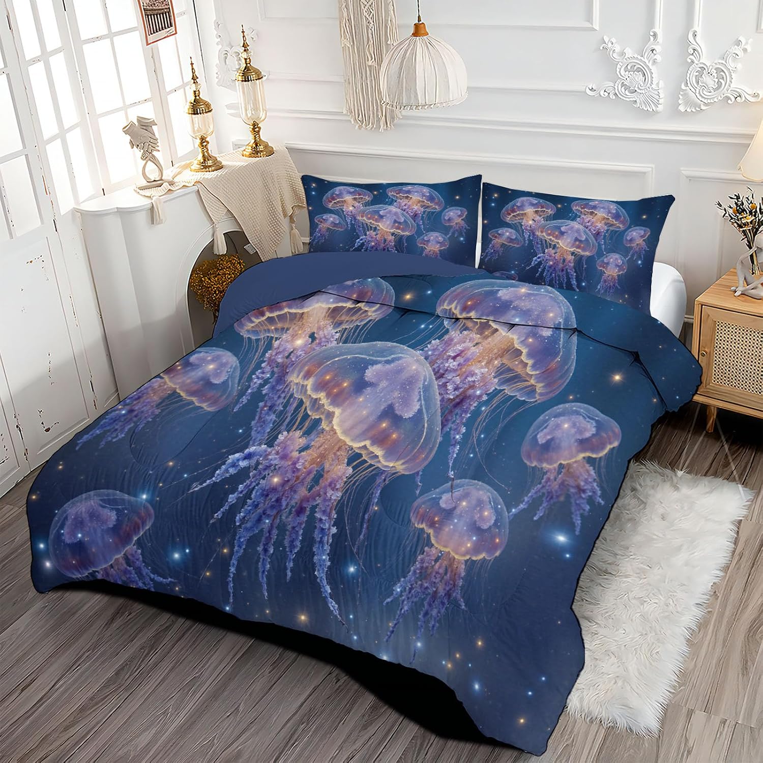 90" x 90" Coverless Duvet 7.5 Tog, Starlight Watercolor Animals Print Kids Reversible Washable Coverless Duvets, Blue Super Soft Comfy Kids Duvets, 3 Duvet with 2 Pillowcase