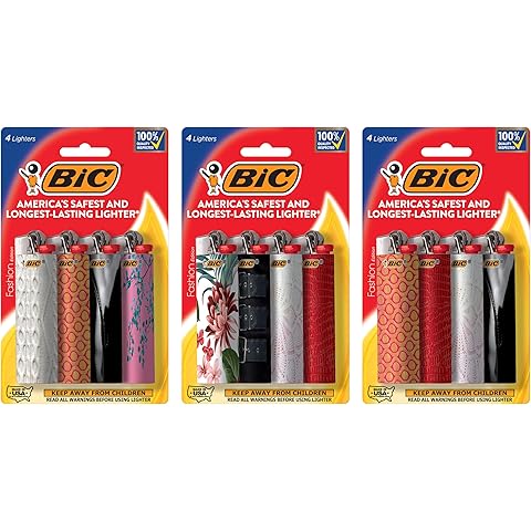 BIC Maxi Pocket Lighter, Special Edition Fashion Series, Assorted Unique Lighter Designs, 12 Count Pack of Lighters