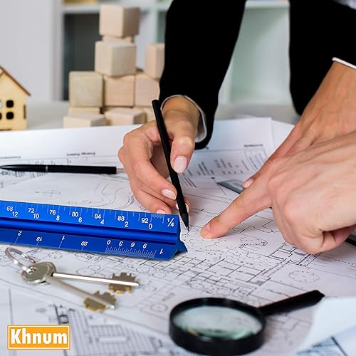 Miniatura 7 de Juego de reglas de escala arquitectónica e ingeniería de 12 pulgadas (imperial), herramienta de dibujo triangular de aluminio grabado con láser,