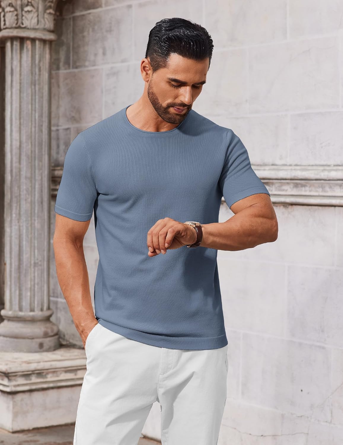 COOFANDY Mens Knit T-Shirts Casual Crewneck Short Sleeve Shirts Summer Tops Basic Pullover Tees - Image 3