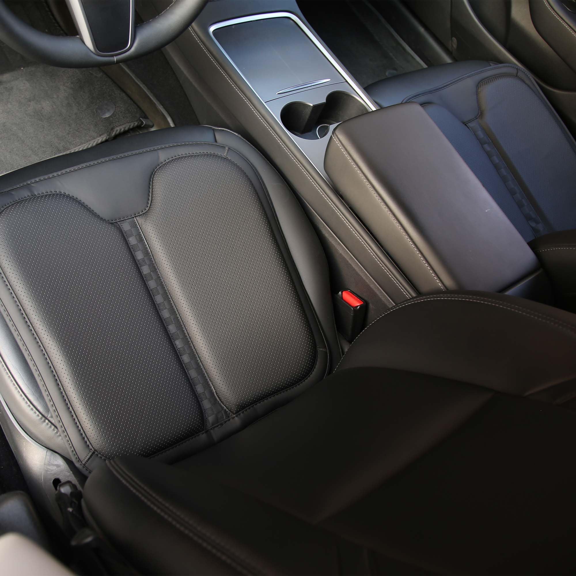 Autositzkissen aus Memory-Nappaleder, multifunktionaler Sitzschutz, ergonomisches Design, hochwertiger Memory-Schaum, bequemes, atmungsaktives Kissen (schwarz, 2 Stück)