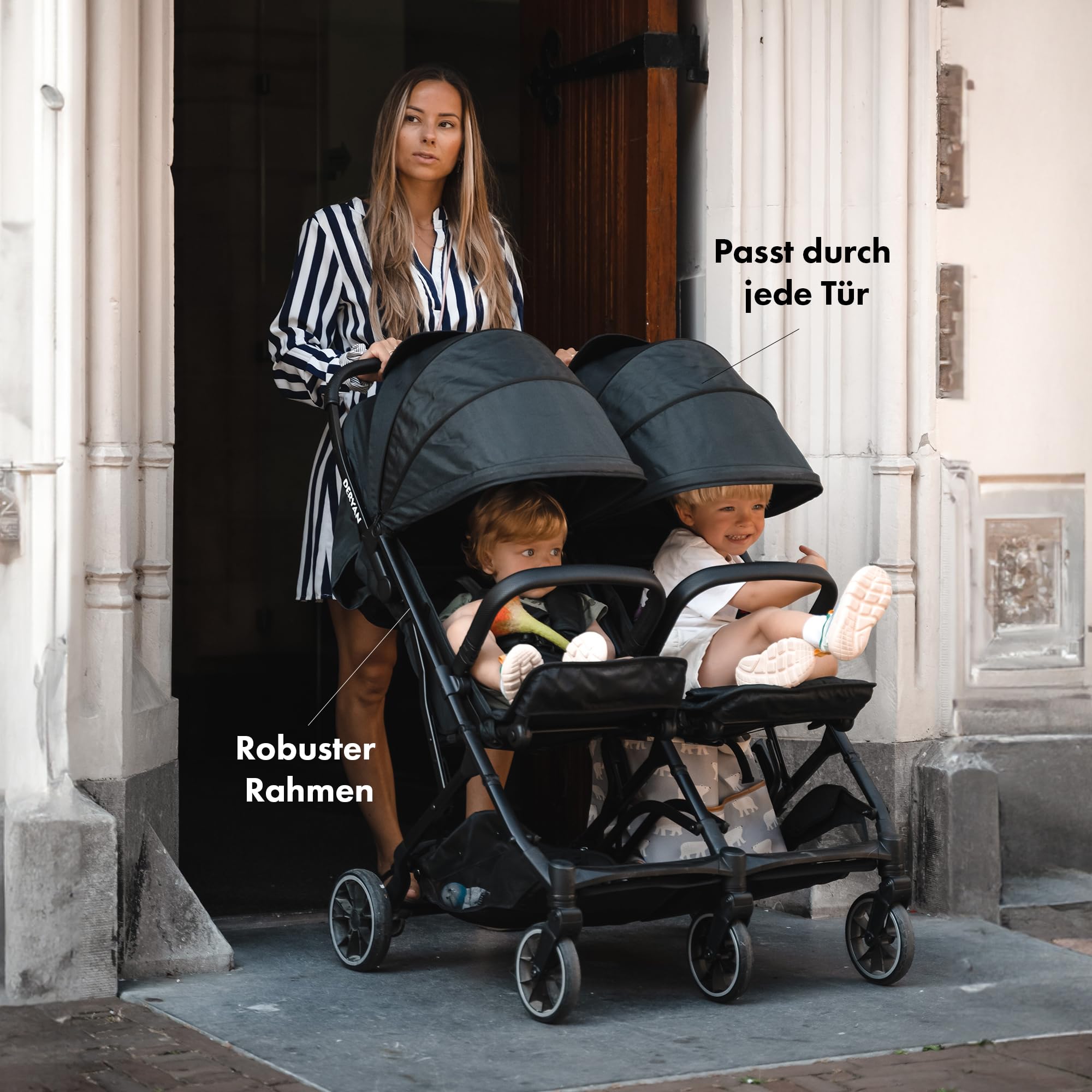 Deryan Rolo X2 Kinderwagen Buggy 2 in 1 - klappbar bis 44kg - Schwarz