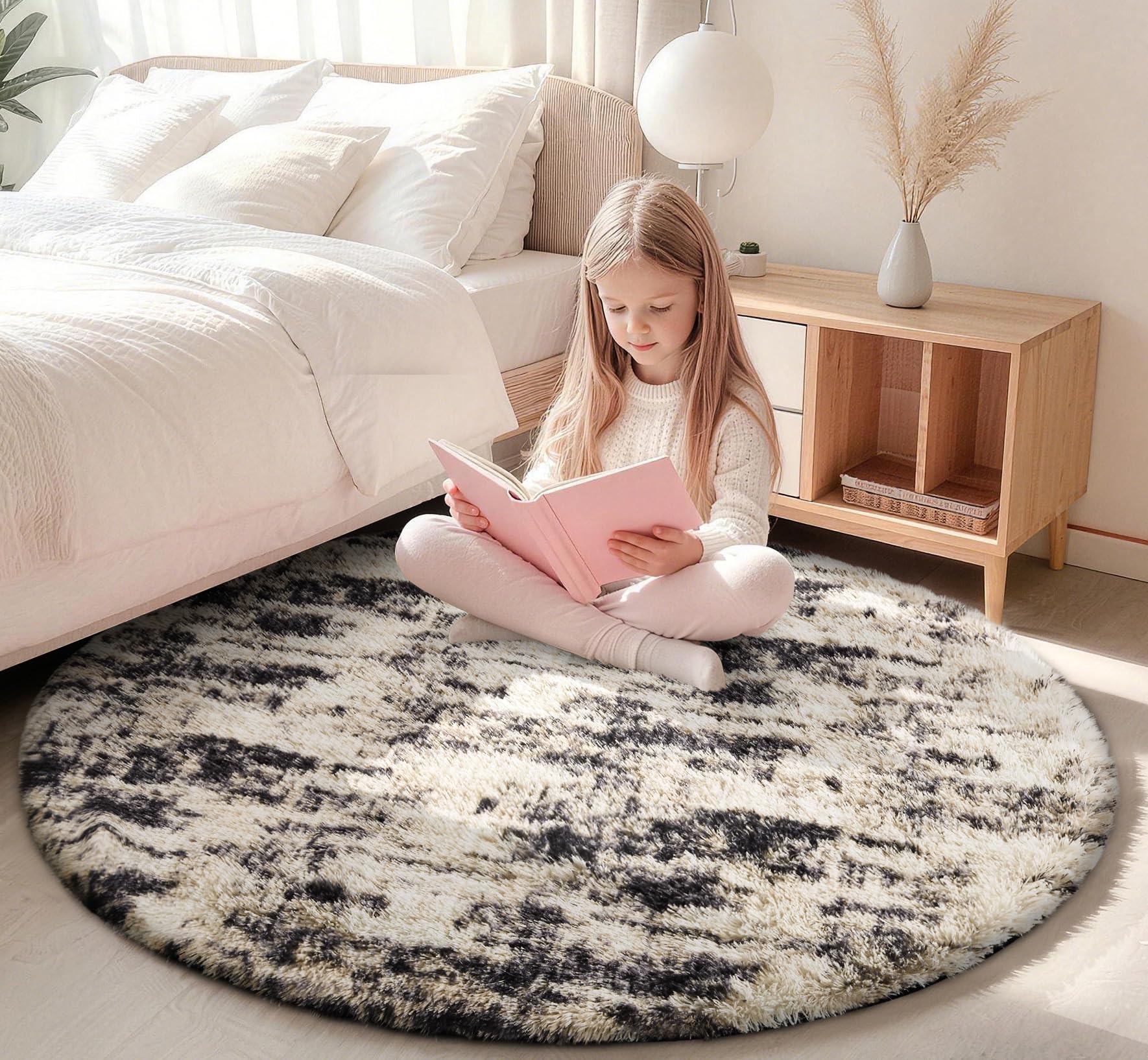 Homaxy Fluffy Rugs Living Room High Pile Washable Carpet, Round 120x120 cm