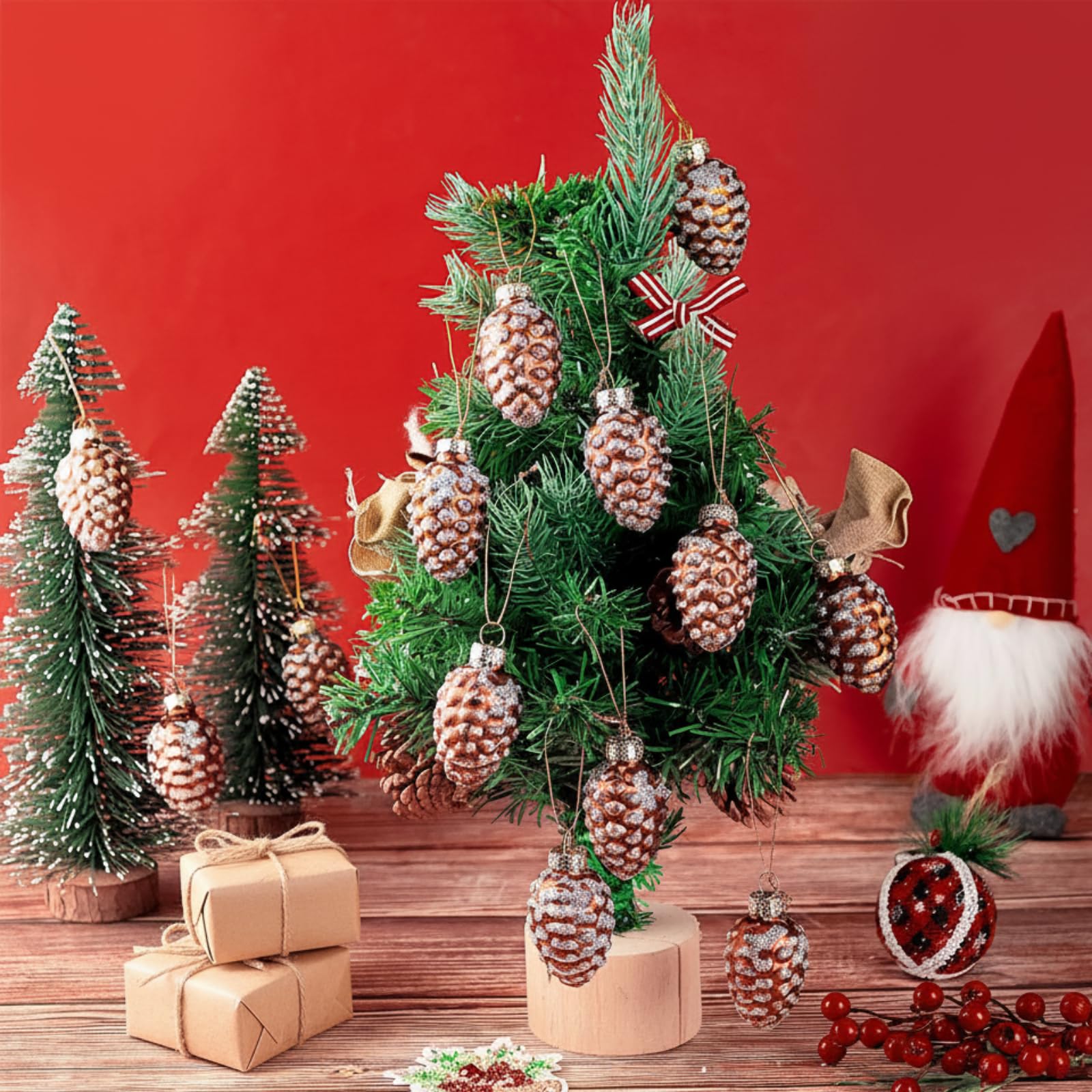Sliner 36 adornos de cristal de cono de pino de Navidad, adorno de piña para árbol de Navidad, adornos de vidrio brillante para Navidad, otoño, día de Acción de Gracias, decoraciones de fiesta