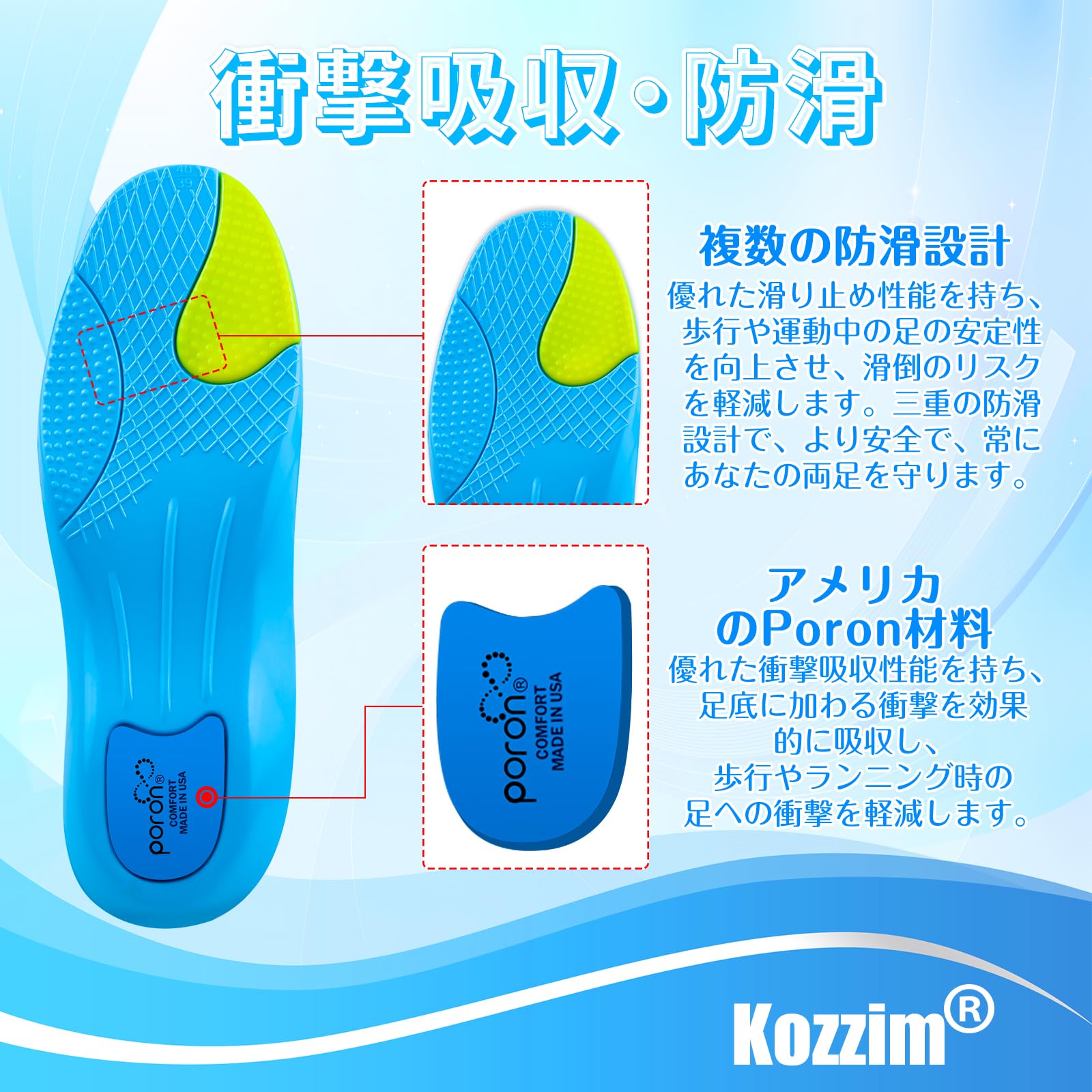 Amazon.co.jp: kozzim スポーツインソール 衝撃吸収 立ち仕事 中敷き 