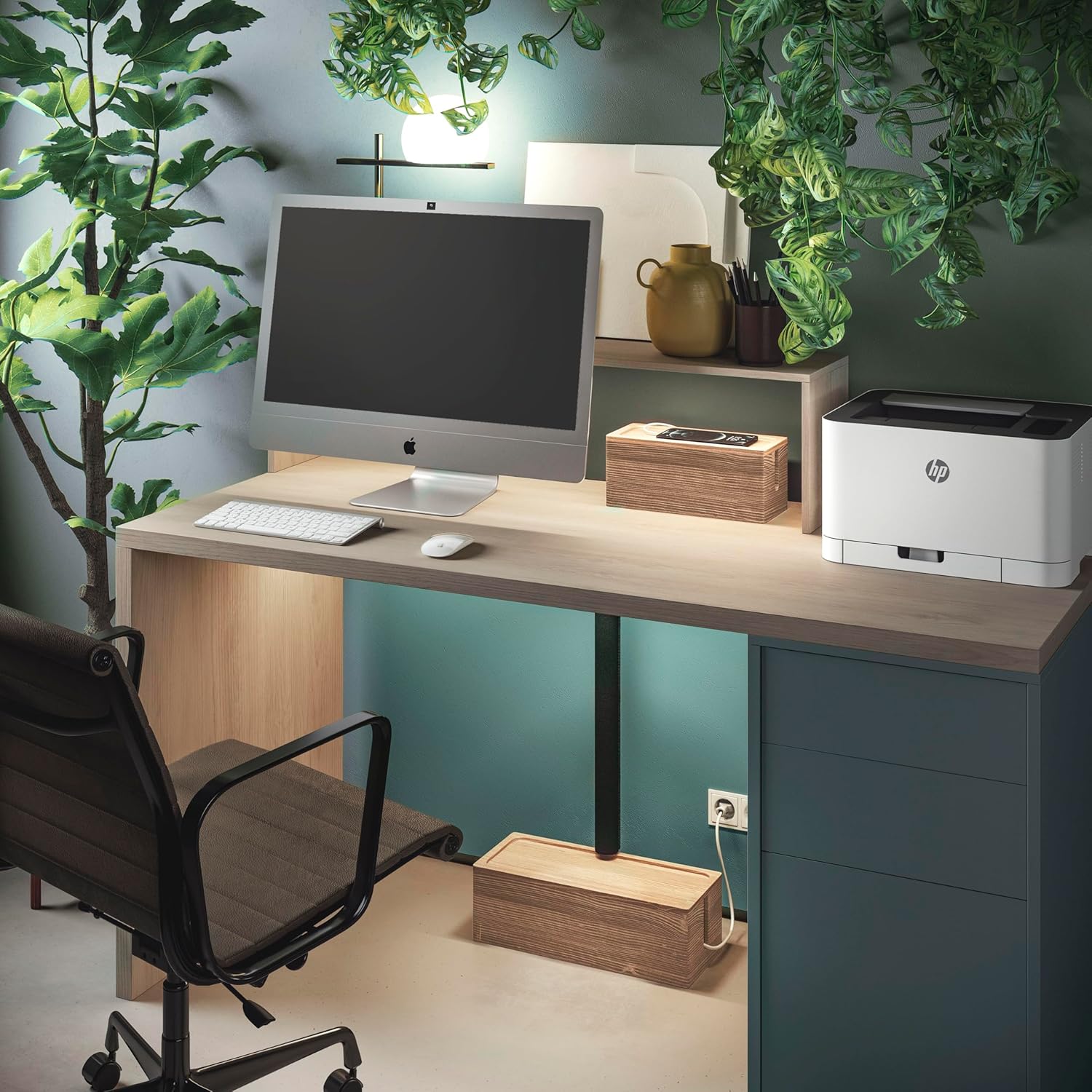 Size Small NATURE SUPPLIES | Real Wood Small Cable Management Box Brown | Cord Organizer Box for Power Strips, Adapters, Chargers, USB Hub | Cable Storage Box with Accessories Included | Cord Hider Box Small