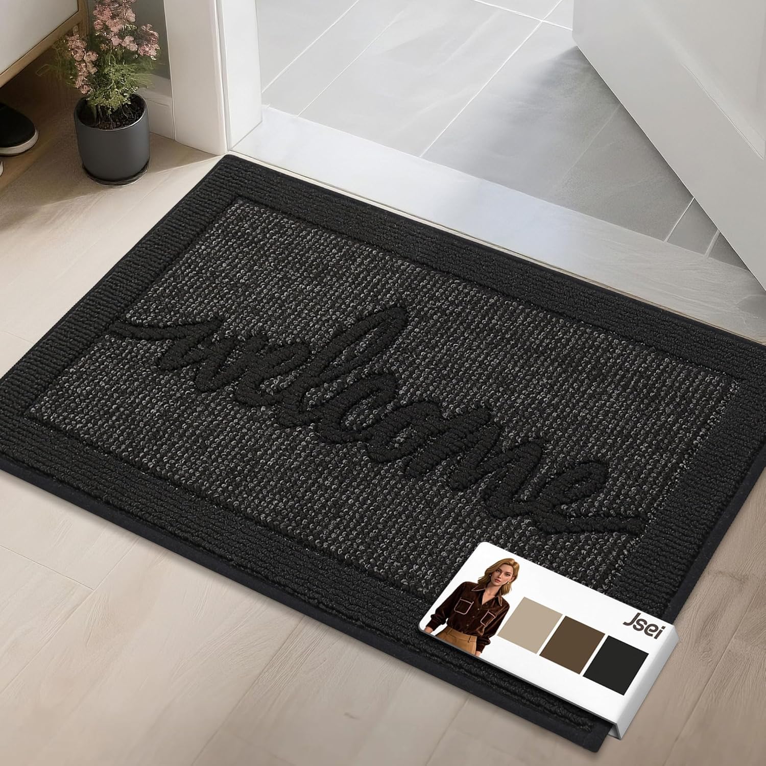 JSEI Door Mat 20"x 32",Absorbent Dirt Welcome Mat,Non-Slip Entryway Rugs Washable Indoor Entrance Mats,Low Profile Floor Mat for Entryway and Front Back Door,Black