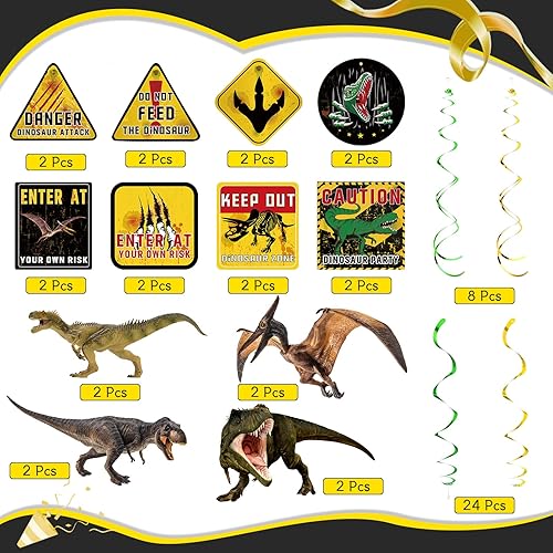 Miniatura 3 de 56 piezas de decoración de fiesta de dinosaurio para fiesta de cumpleaños, incluyendo 16 decoraciones de pared para fiestas temáticas de