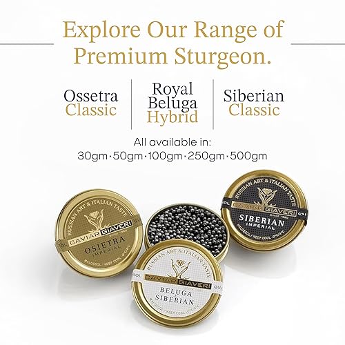 Miniatura 9 de Royal Beluga Hybrid Sturgeon Black Caviar Gift Set 8.8oz/250g de Italia, clasificado como el mejor caviar negro del mundo, colección de lujo