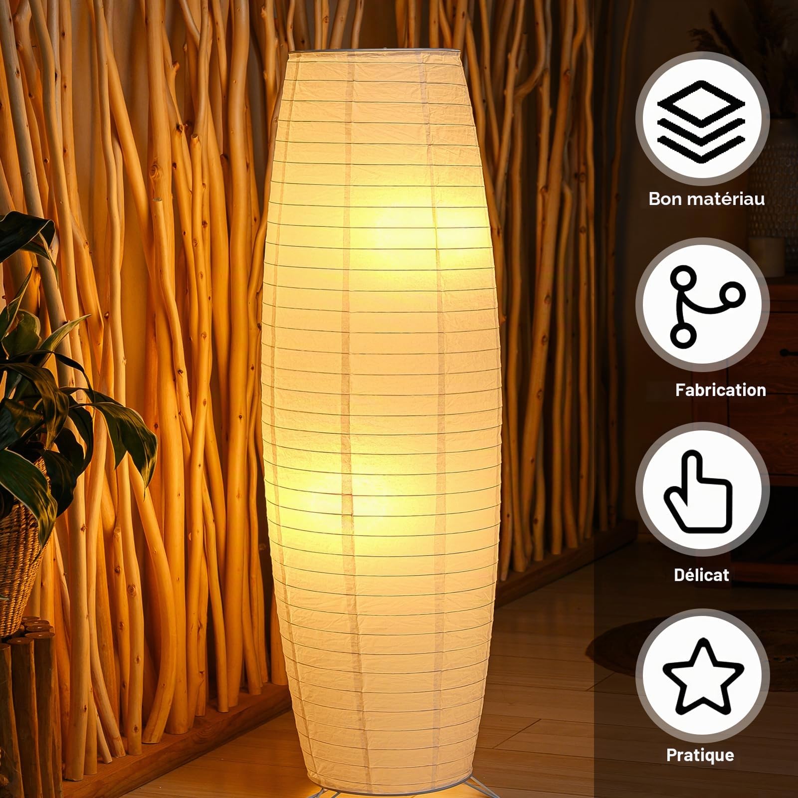 Abat-jour en papier de 110 cm pour lampadaire : lampes de sol de style nordique, couvre-lumière, abat-jour en papier, abat-jour pour lampadaire, remplacement pour salon, chambre à coucher