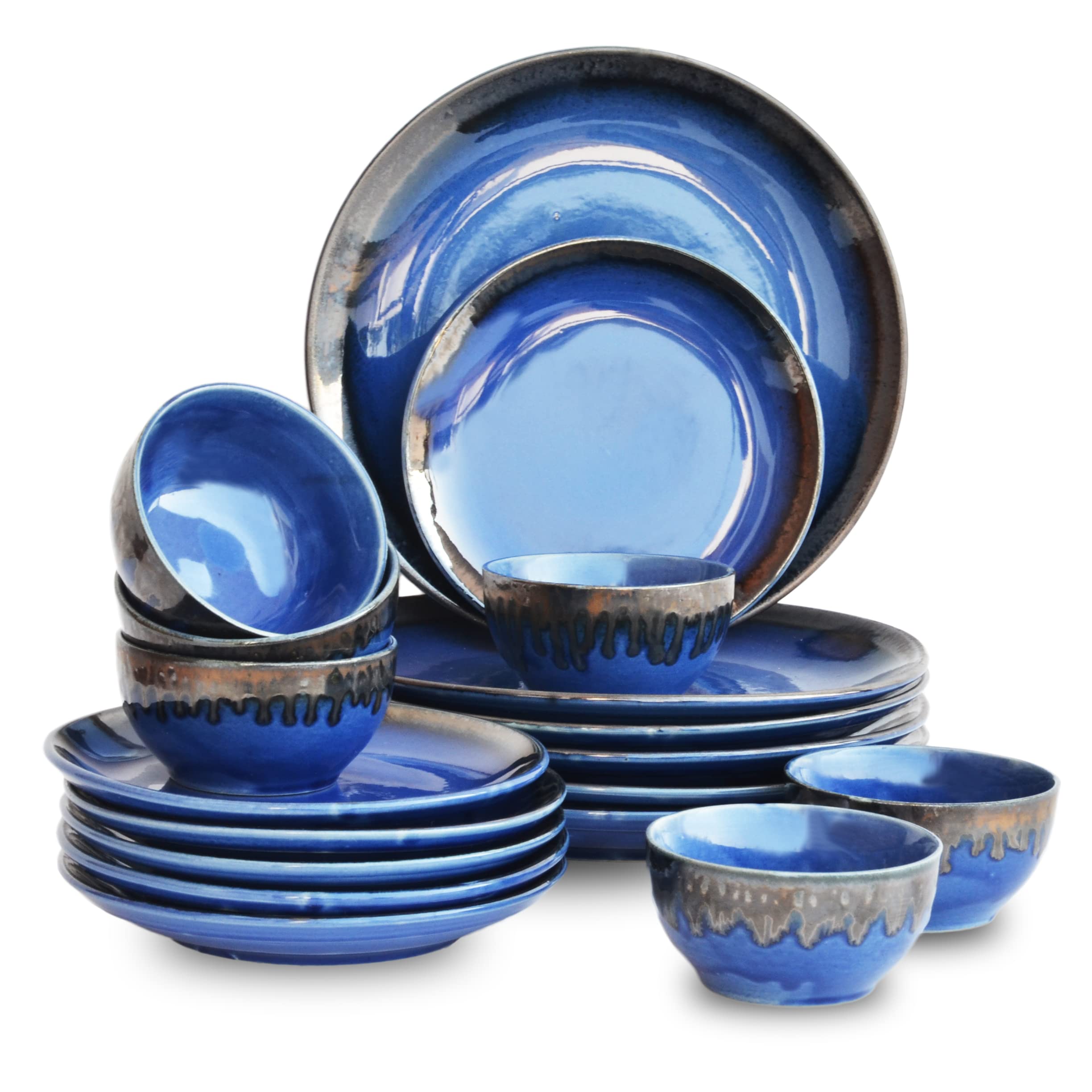 Buy ST REDEFINING SPACES Ceramic Dinner Set Dark Blue 'Sapphire Dribble