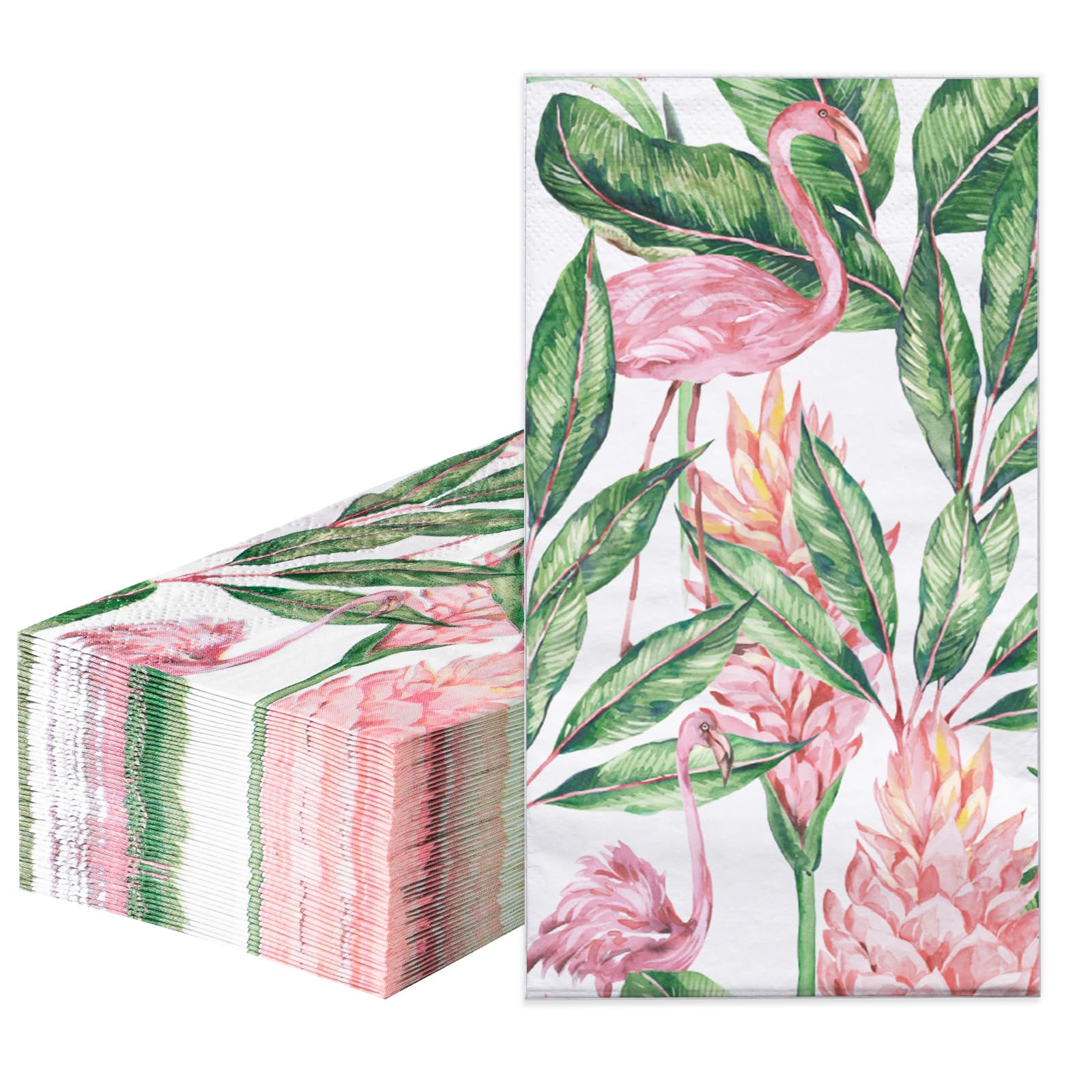 RUSPEPA Decorative Paper Hand Towels Flamingo Disposable Napkins for Bathroom, Guest Room and Kitchen, 3 Ply 4.3" x 7.5" Folded Seasonal Dinner Decorative for Wedding, Birthday, Summer, 50 Packs
