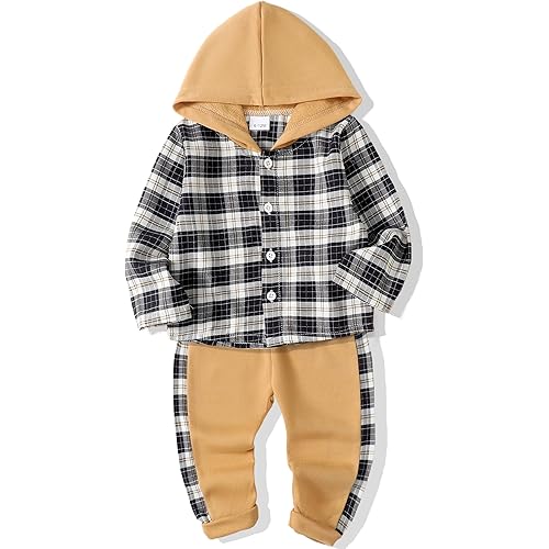 NZRVAWS Baby Boy Clothes Toddler Outfit 6 12 18 24 Months 1 2 3 4 T Fall Winter Hoodie Plaid Sweatersuit Ripped Jeans