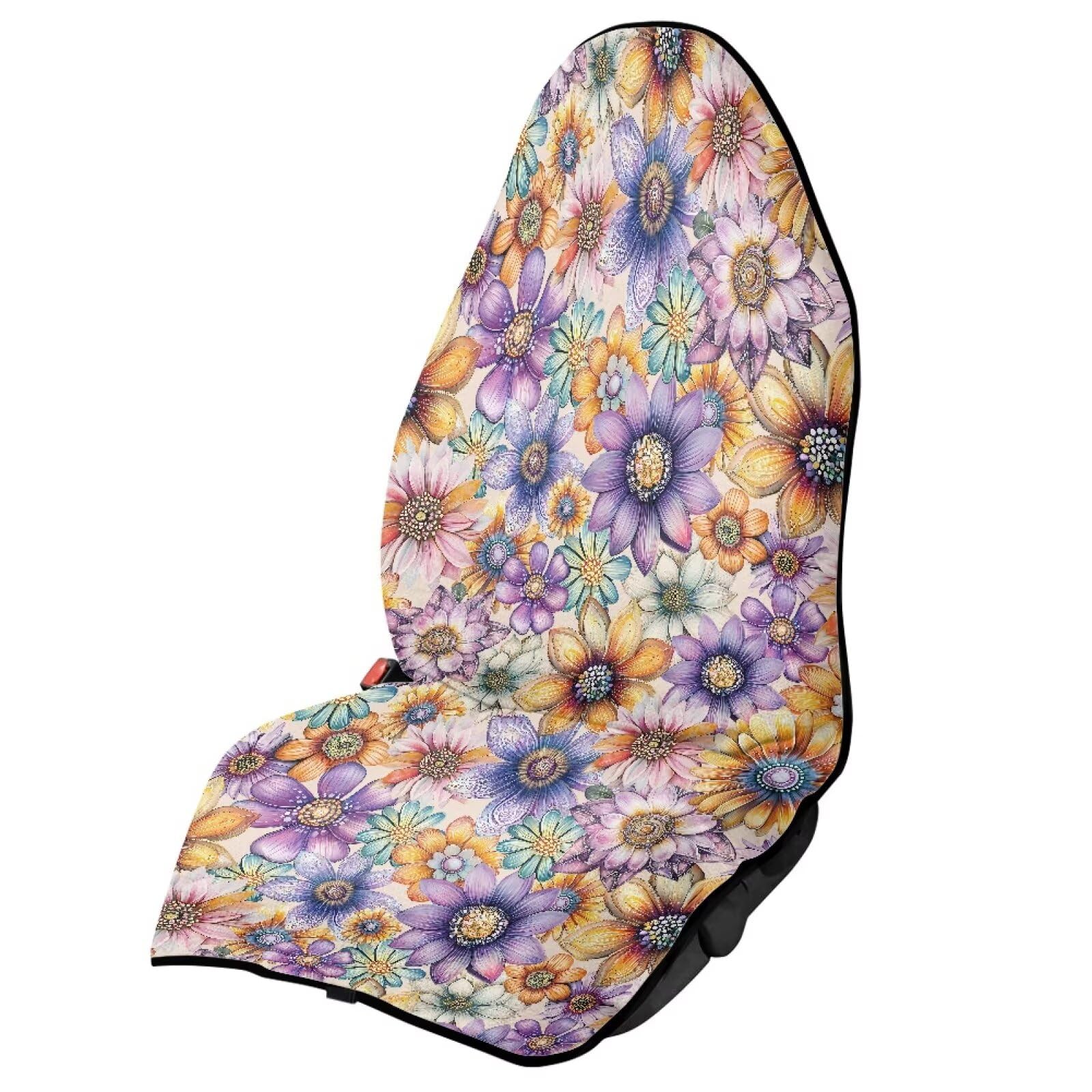 Car Seat Cover Protector Front Seats Only Fit for Auto Truck Van SUV, Waterproof Aesthetic Flowers Print Seat Towel Cover for Gym, Pets, Outdoor Adventures