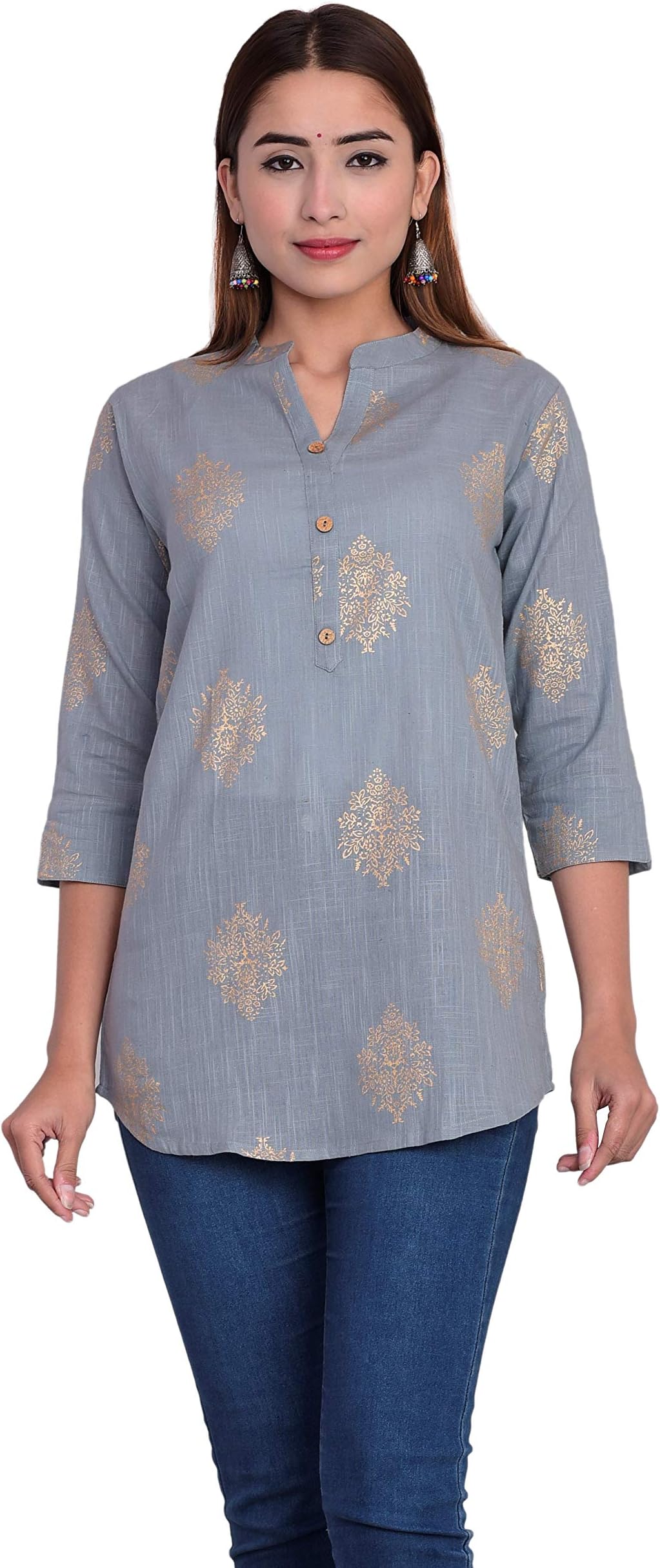 Women/Girl Cotton Slub Gold Print Top