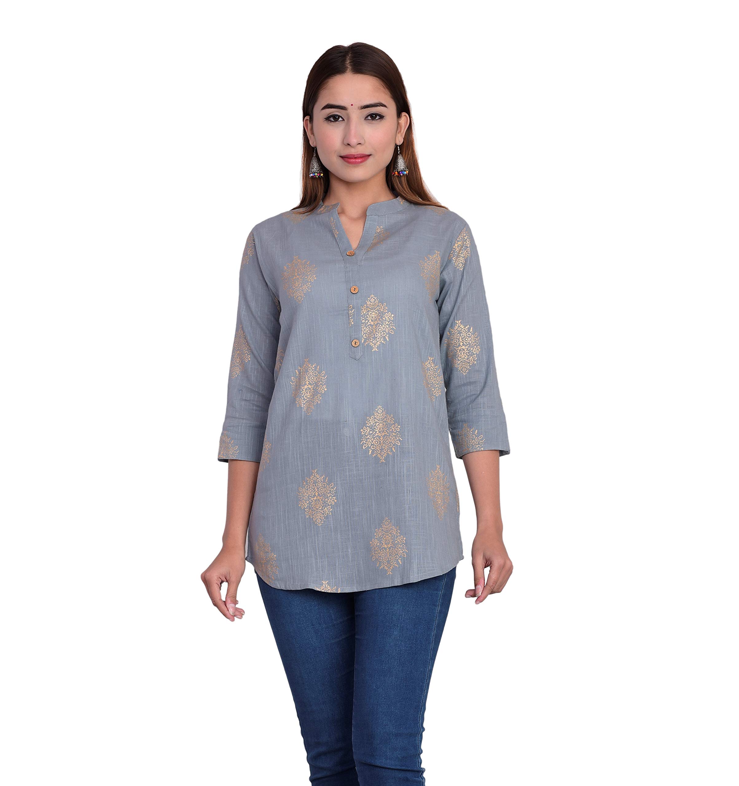 Women/Girl Cotton Slub Gold Print Top