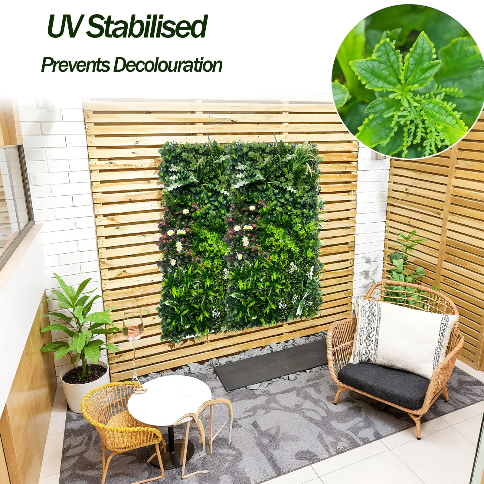 Generisch Künstliches grünes Wandpaneel 50 cm x 100 cm für den Innen- und Außenbereich. Kunstpflanzen-Wandpaneele mit realistischem Grün für Haus, Garten, Büro, Geschäft, Café, Hochzeit (L)