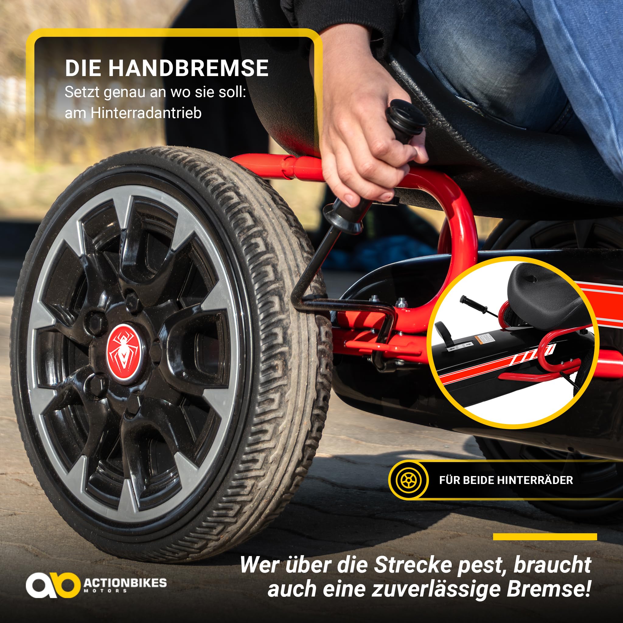Actionbikes Motors GoKart FS Spider | 2-Rad Antrieb | Handbremse | Kettcar | Go Kart | Kinderauto | Go Cart | Kinder GoKart | Tretauto | Kart | Kinderfahrzeug | Auto für Kinder ab 3 Jahre (Schwarz)