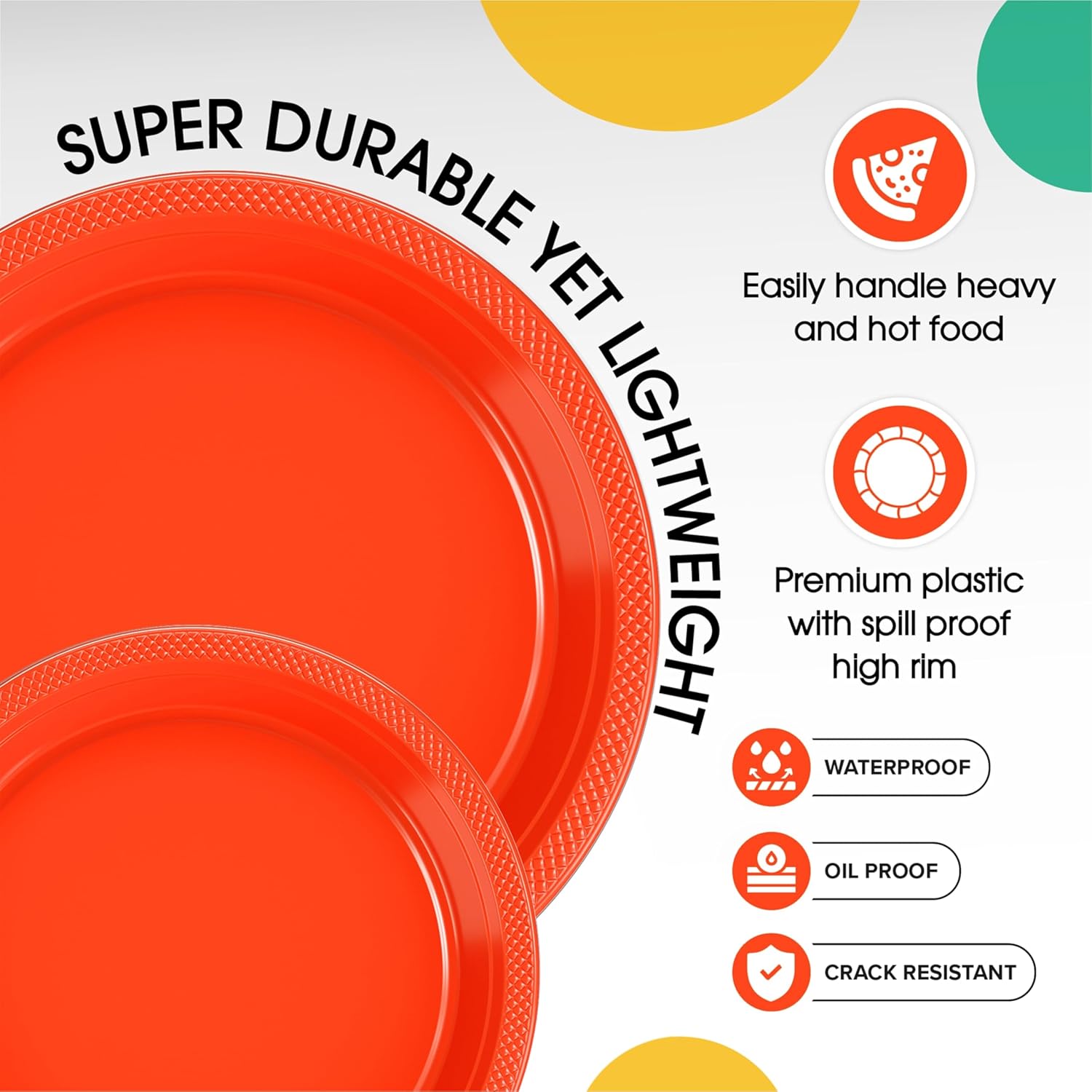Party Solids Orange Plastic Plates For Party Supplies, Orange Disposable Plates 100 Pieces - 50-7" & 50-9" Heavy Duty 350 GSM Disposable Dinnerware Sets, Plastic Dinnerware Sets