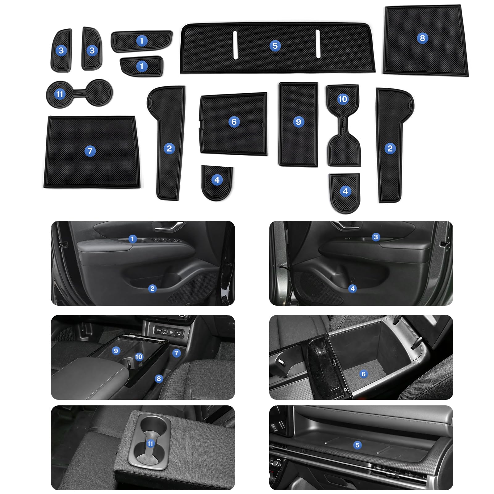 Ruiya Compatibile con Fiat Panda City Cross| Hybrid 2021-2025 2026 Antiscivolo Interno Tappetini, Tappetino Bracciolo Protezione Scanalatura Porta Tappetini Panda Accessori [Non per 4X4