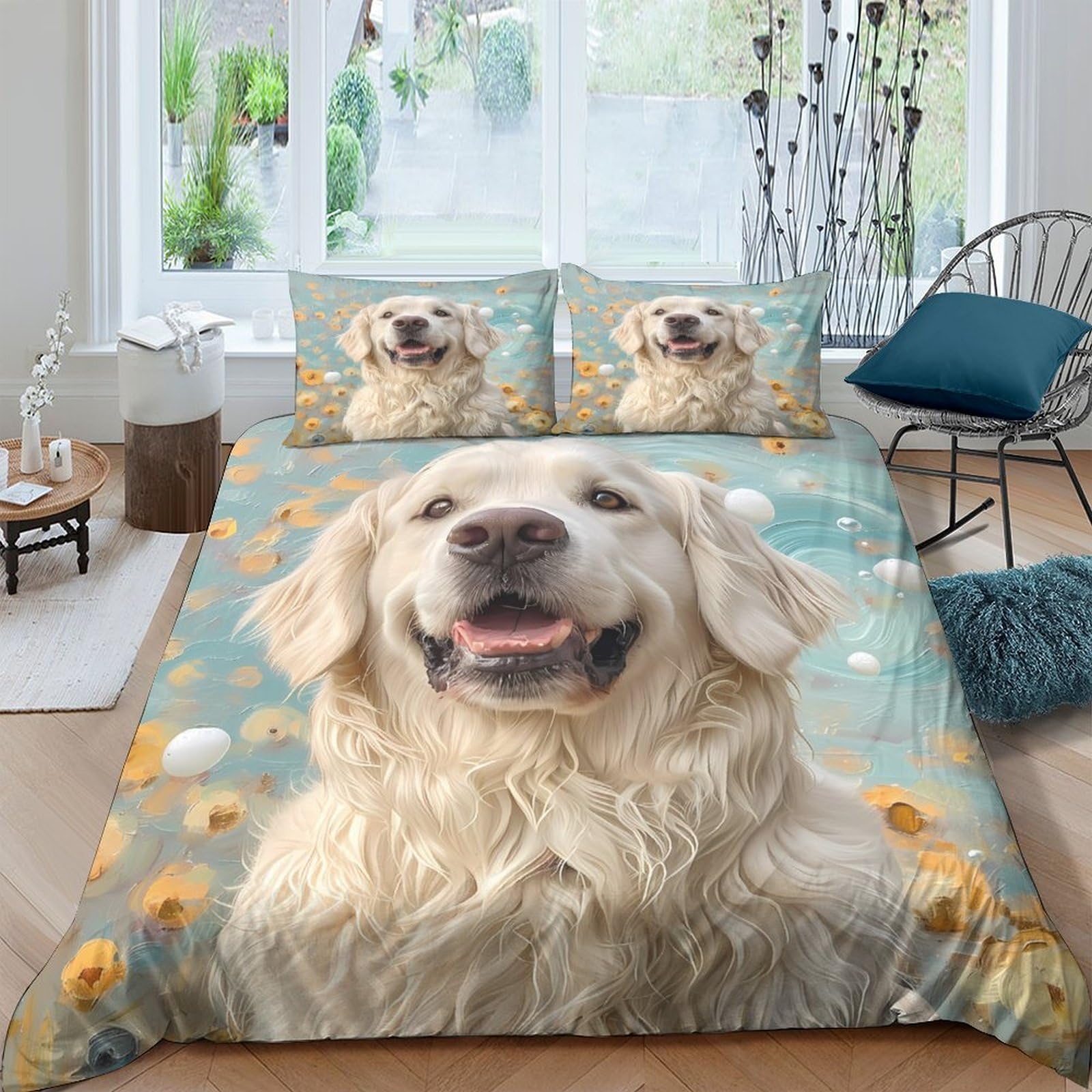 Ctjqhvkz Style-6 3D Printed Golden Retriever Fitted Sheet Microfiber Sunflower Bed Cover For Bedroom Guest Room Home Decor Machine Washable Single（135X200cm）