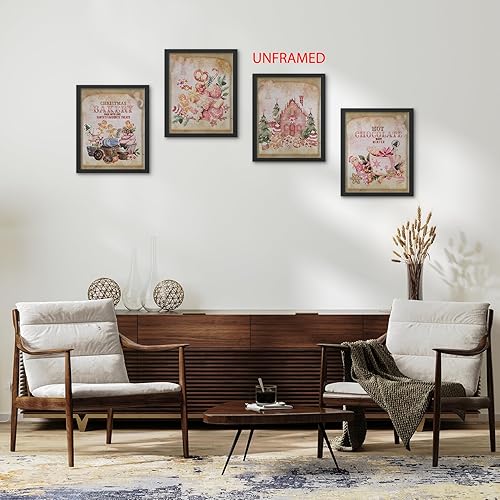 Miniatura 2 de Hxlac Juego de 4 impresiones artísticas de pared rosas de Navidad sin marco, decoración de Navidad rosa, decoración de pared de pan de jengibre,