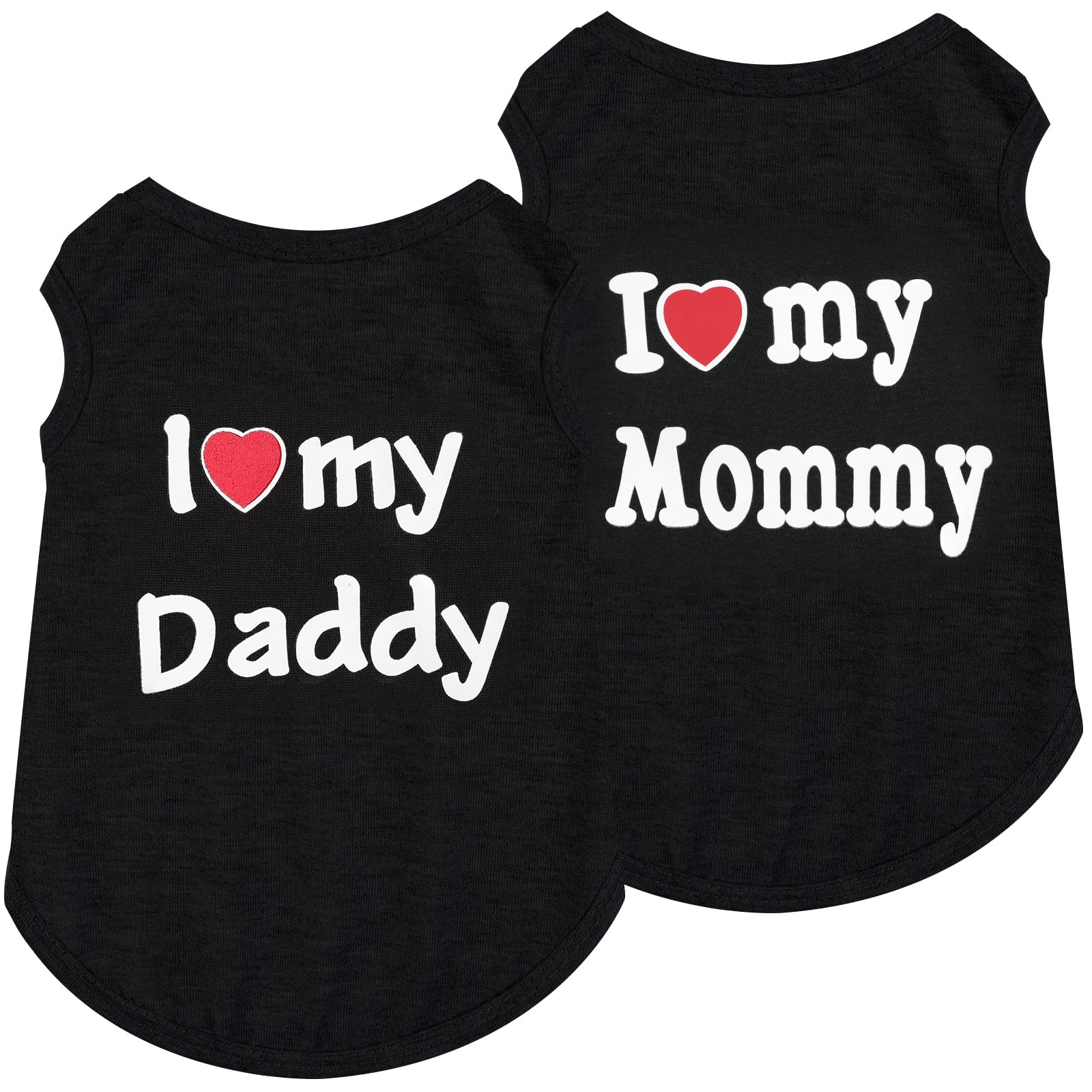 2 Pack Dog T-Shirt Sleeveless Vest for Small Dog, Love Mommy Daddy Chihuahua Yorkie Tank Top Tee Shirt Boy Girl Breathable, Summer Cute Female Male Stretchy Cotton Puppy Pet Cat Clothing, XS, Black