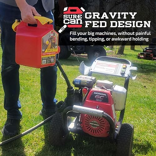 Miniatura 5 de SureCan Contenedor de gasolina con ventilación automática de 2 galones con boquilla giratoria de 180 grados, control de flujo de gatillo de pulgar y