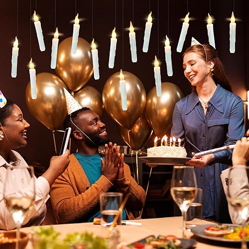 Miniatura 6 de 20 velas flotantes eléctricas con varita mágica, control remoto, parpadeante de luz cálida y blanca, vela de ventana, fiesta de cumpleaños, regalos