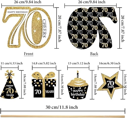Miniatura 2 de Blulu Juego de decoraciones de fiesta de cumpleaños de 70 años, centros de mesa dorados con purpurina, suministros para fiesta, 24 piezas