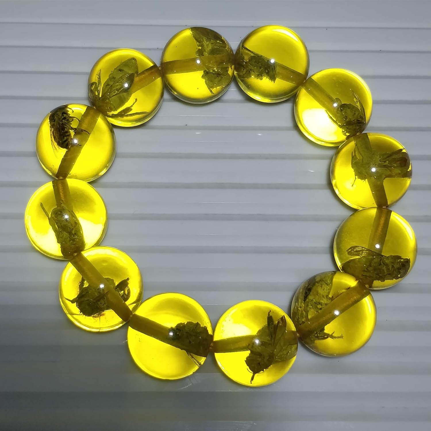 Natural amber gemstone 20mm stretch bracelet | 9 inch | yellow color, round shape, smooth cut, stone | handmade jewelry |healing wristband | astology jewellery |LK_ESC_00100