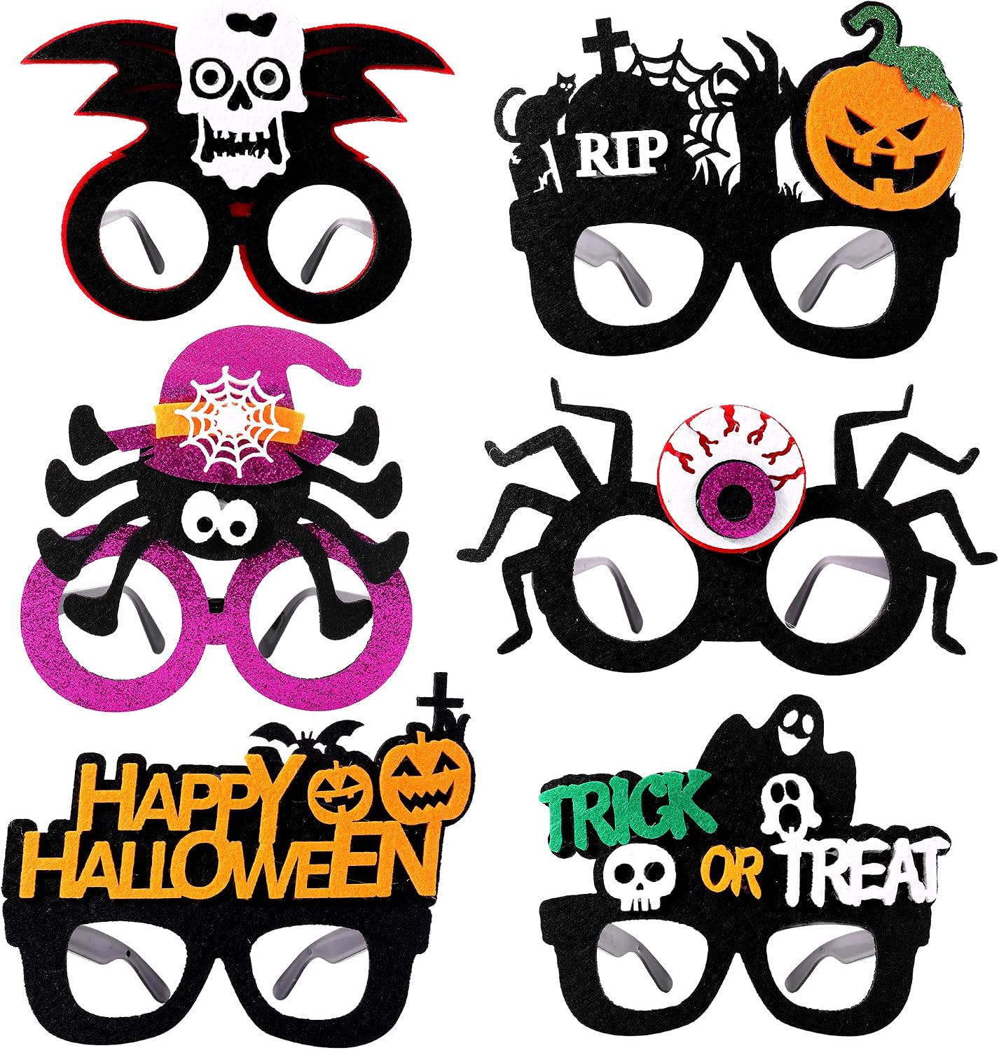 Big Felt Halloween Glasses For Kids Pack of 6 Funny
