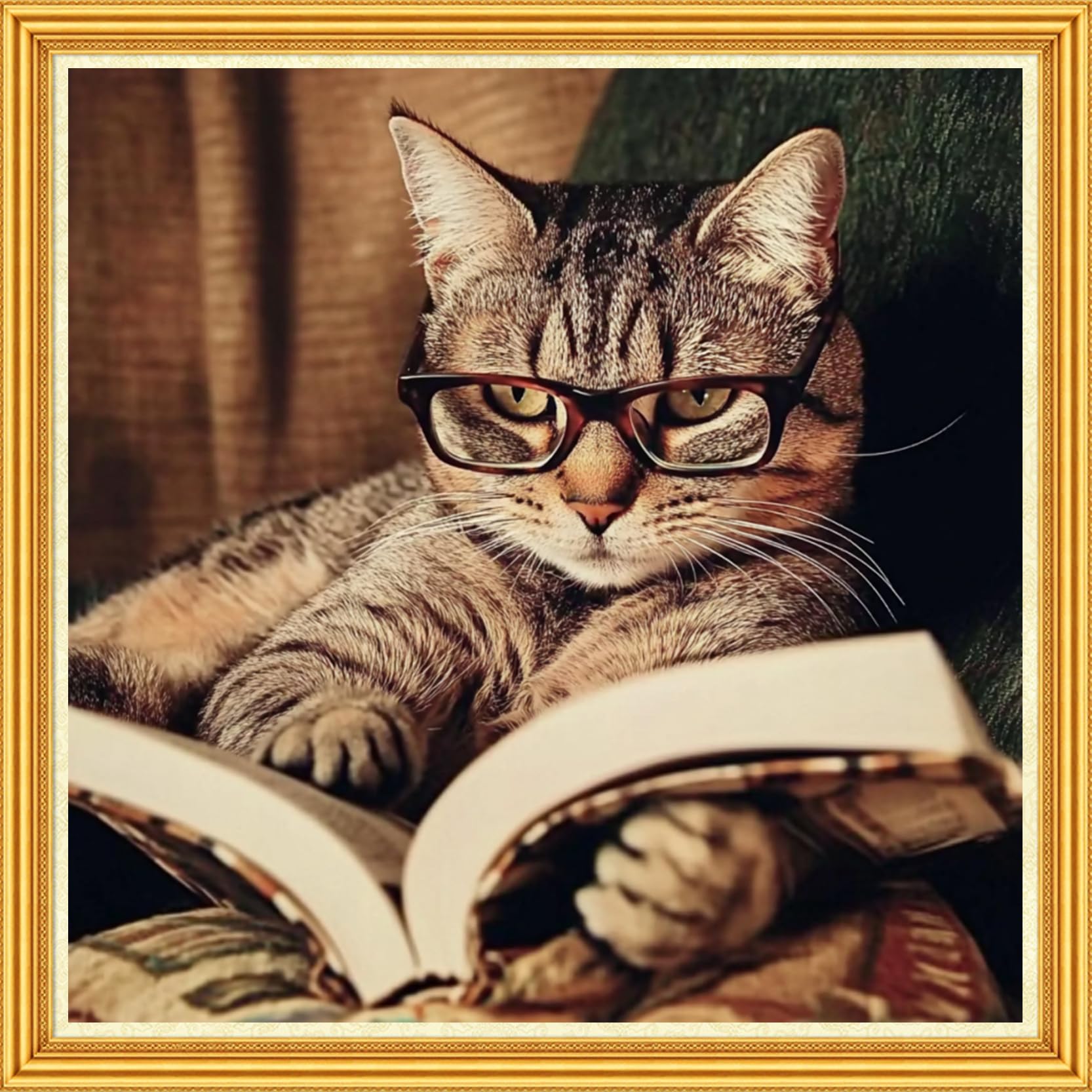 Joyhoor Stamped Cross Stitch Kits for Beginners Needlepoint Kits for Adults Embroidery Kits 11CT Counted Cross Stitch Kits Printed Embroidery Pattern- Cat Reading 18x18 inch