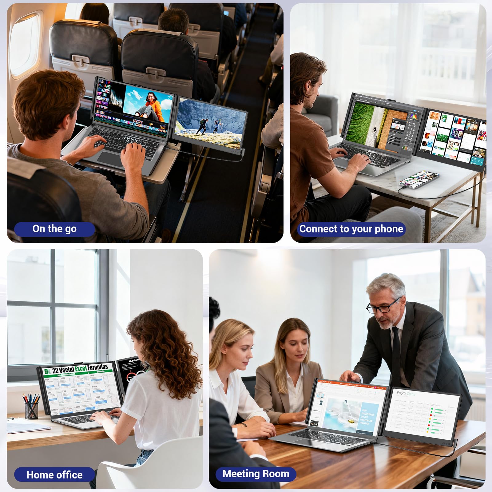 Rozszerzenie ekranu laptopa, podwójne rozszerzenie ekranu IPS FHD 1080P 14„, przenośny monitor do laptopów 13-17,3”, podwójny ekran Plug & Play dla Windows/Mac z portem USB C/HDMI
