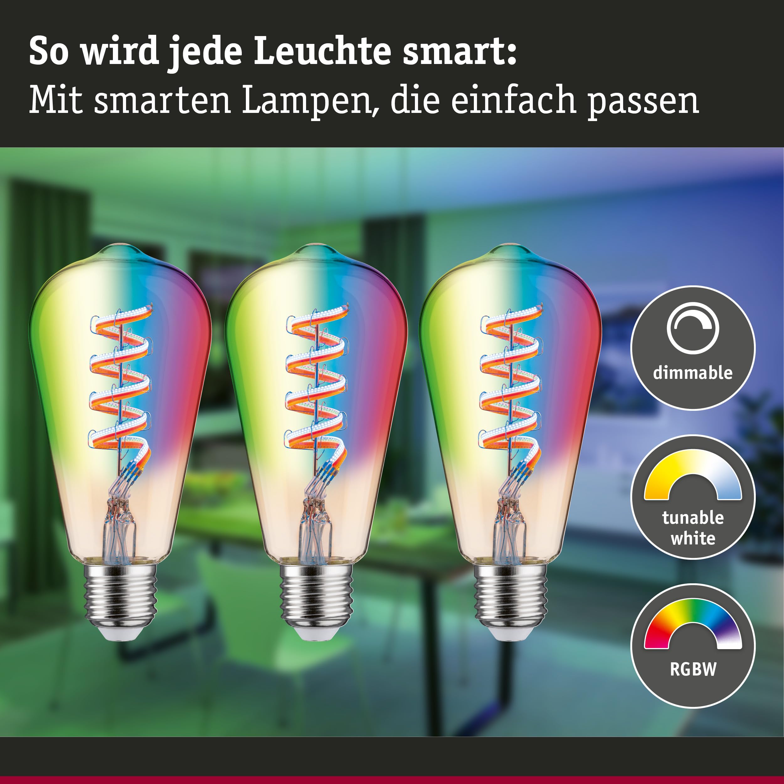 Paulmann 29164 Lampadina a filamento 230V Smart Home Zigbee LED ampolla ST64 E27 3x470lm 3x6,3W RGBW+ dimmerabile dorato