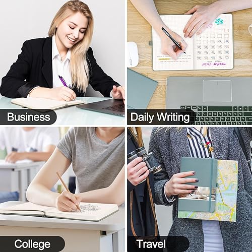 Miniatura 8 de EMSHOI - Cuaderno de puntos, 256 páginas A5, cuadrícula de puntos, papel grueso de 3.54 ozy, 16 páginas perforadas, piel sintética suave, bolsillo