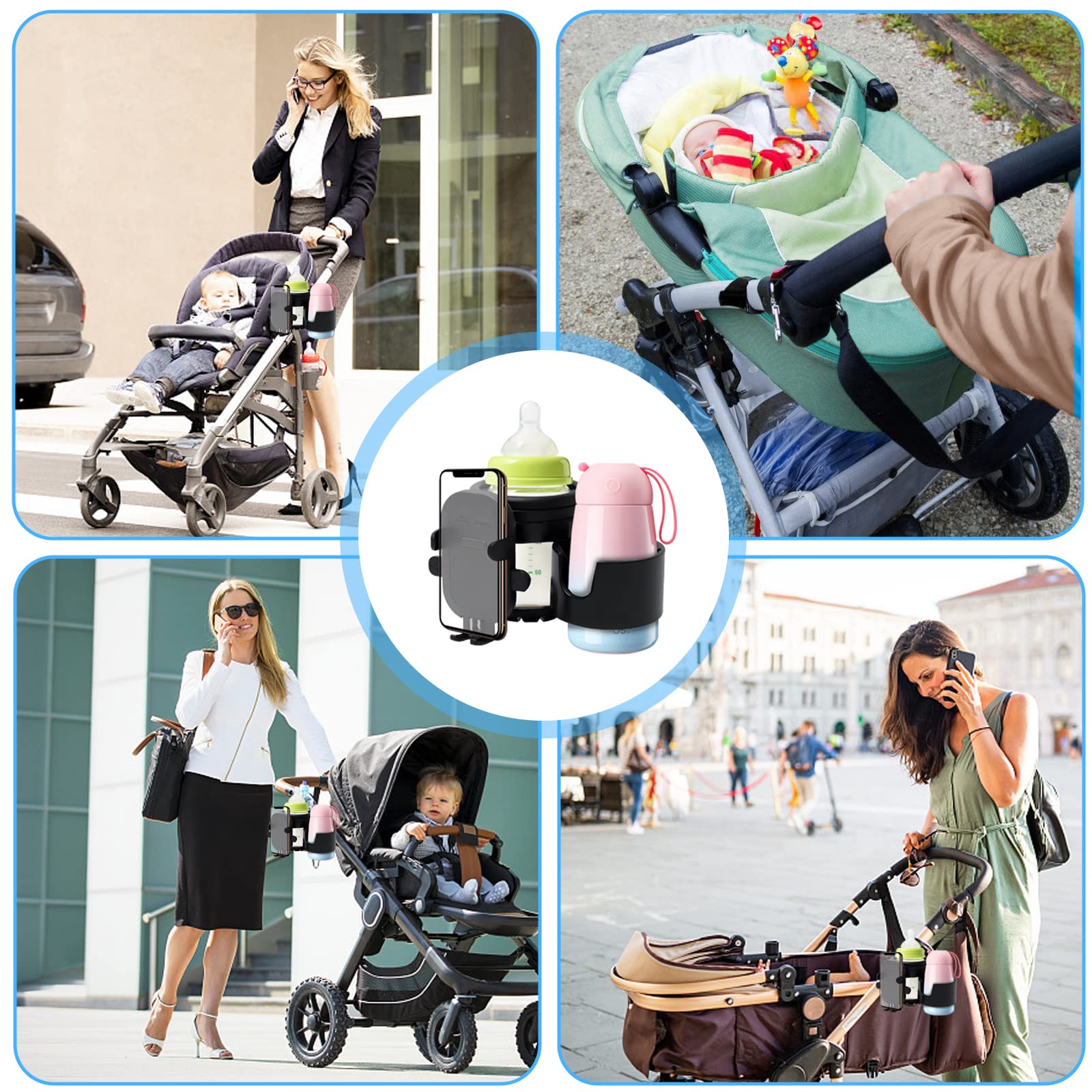 Porte-gobelet Universel 3-en-1 Pour Poussette - Support Biberon Et Téléphone, Rotatif 360°, Pour Vélo Et Fauteuil Roulant - 3