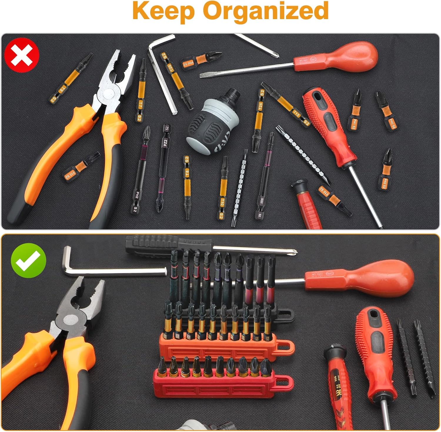 SUNJOYCO 3 PCS 1/4 Inch Hex Bit Holder, 10 Holes Screwdriver Bit Holder Storage Organizer with Carabiner