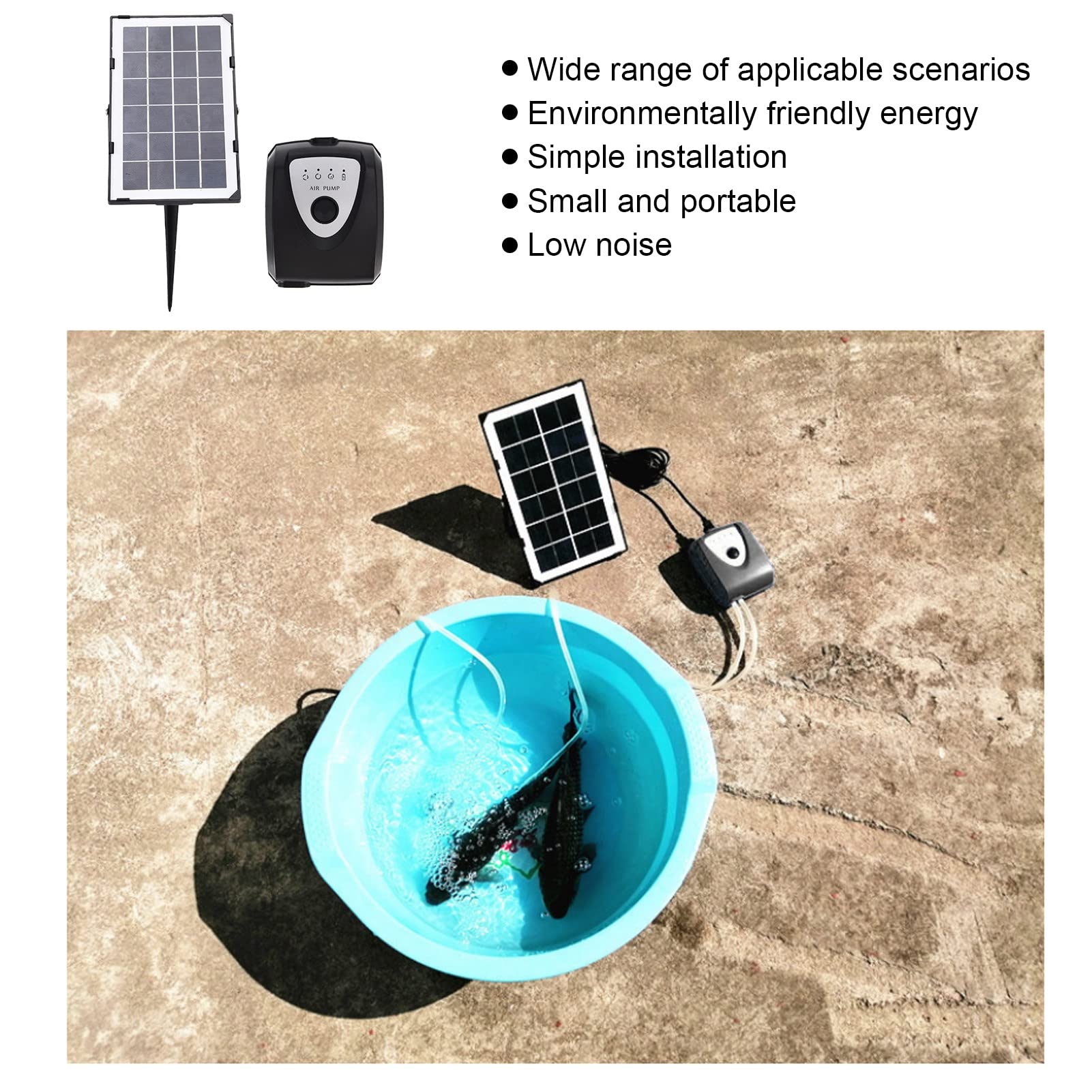 Bomba Solar de Oxígeno Enchufe de Baja Presión en la Bomba de Aireación con Tubería de Oxígeno y Piedra de Burbujas de Aire para Peces Estanques