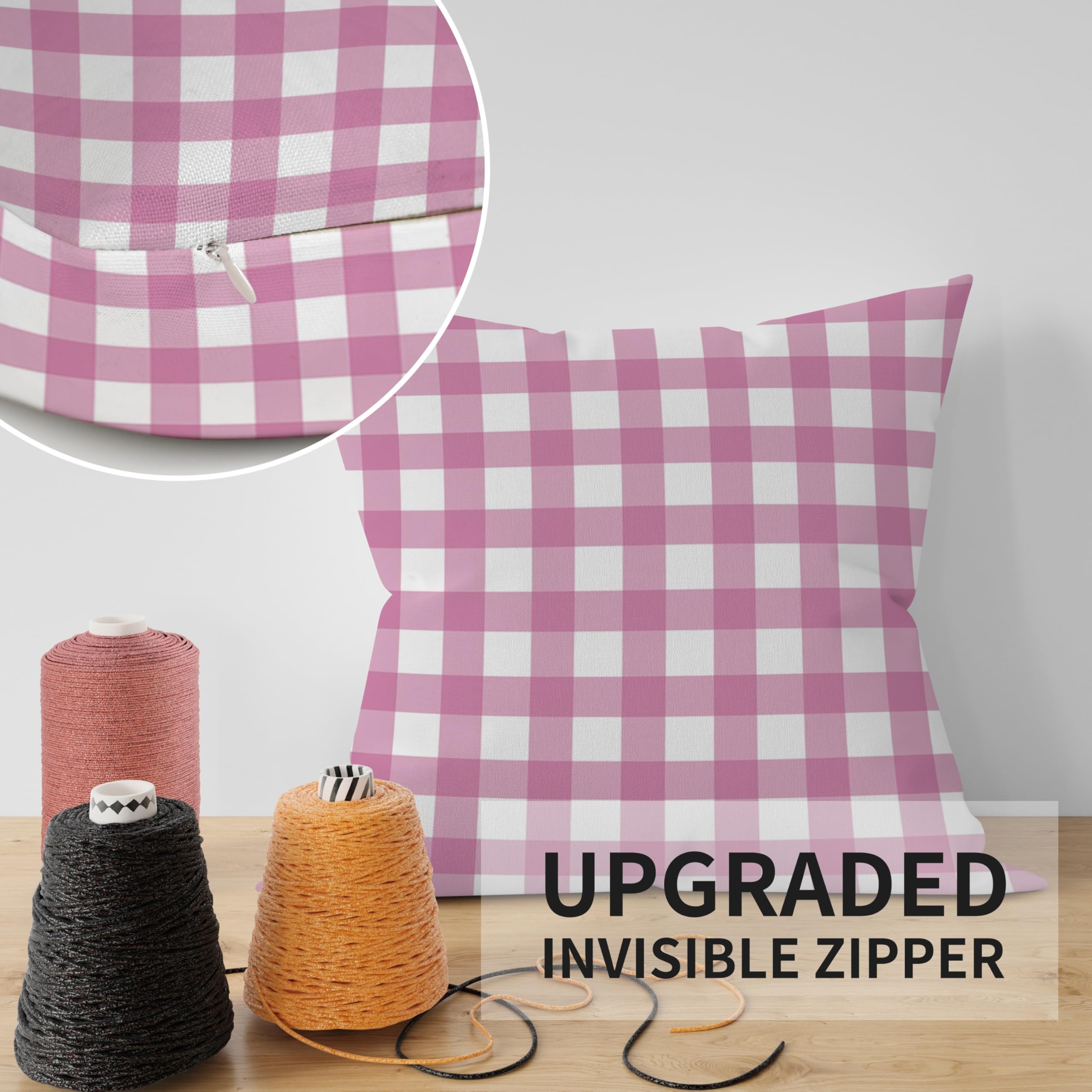 ggaimwf Gingham Pillow Cases 2 Pack 45x45cm Farmhouse Decorative Cushions Covers Pastel Checked Pink Square Throw Pillow Covers for Sofa Couch Living Room Bedroom Home Decor Scatter Cushion Case - Image 4